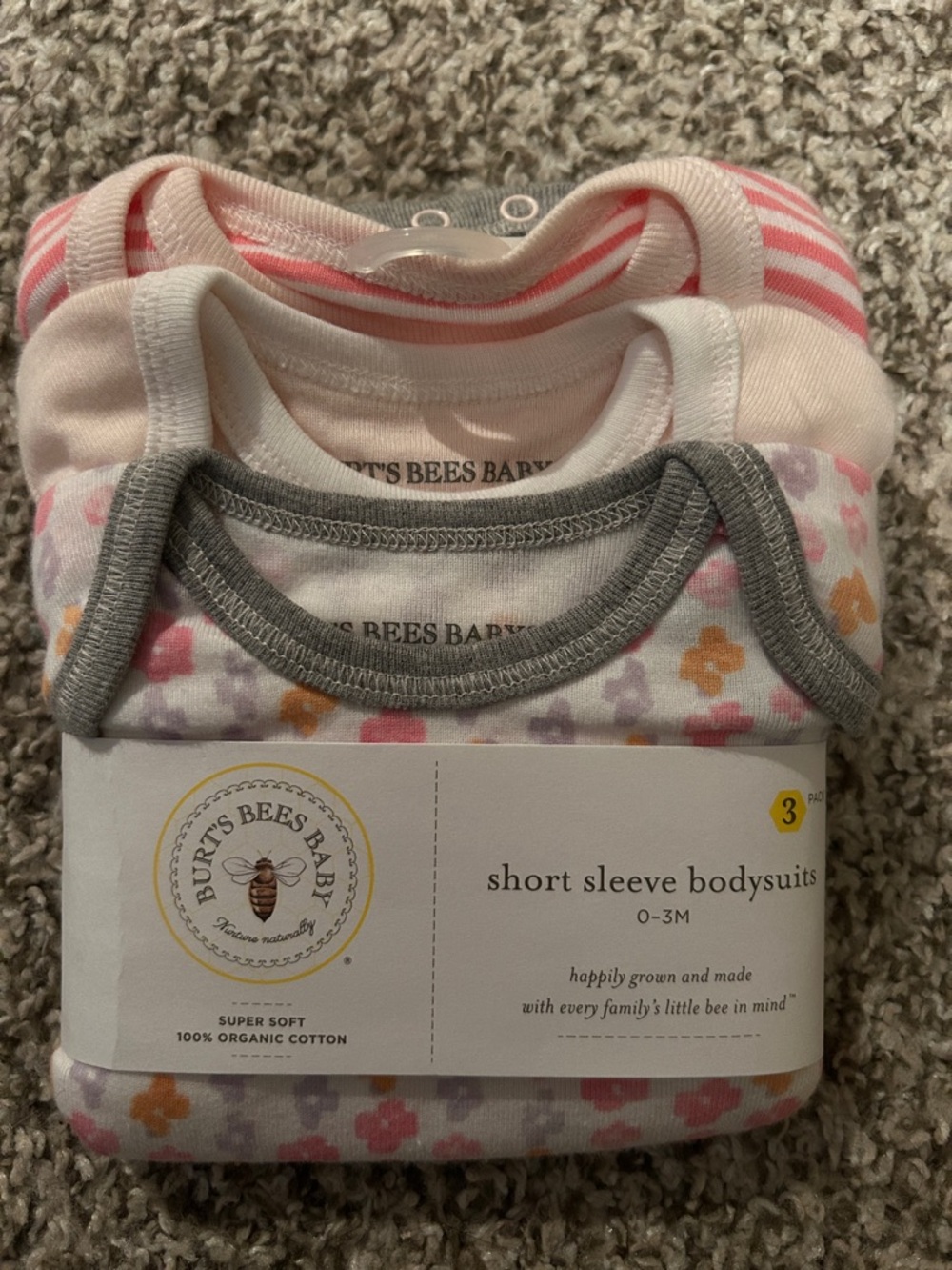 New Burt's Bees Baby Short Sleeve Bodysuit Set - Pink + Gray Floral